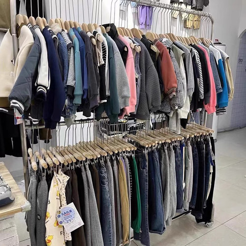 童装店展示架不锈钢拉丝双层挂衣杆女装货架带轮可移动服装展示架