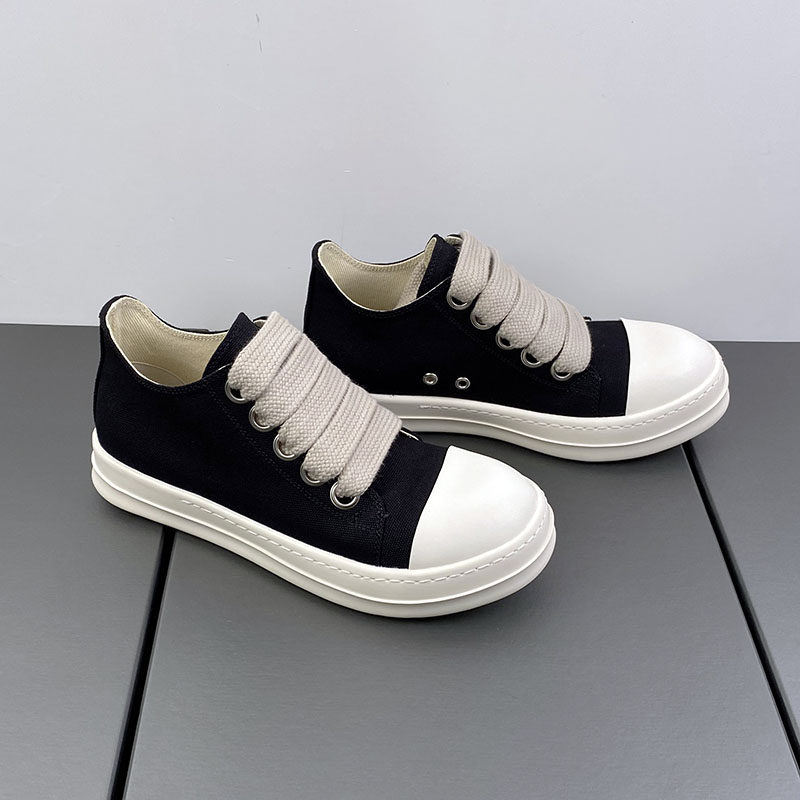 2023新款帆布鞋男ro粗鞋带低帮厚底增高黑色板鞋夏季百搭情侣鞋女