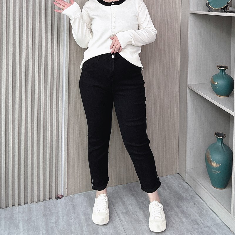 春秋大码卷边牛仔裤女2024新款大码女装胖mm高腰显瘦休闲哈伦裤子