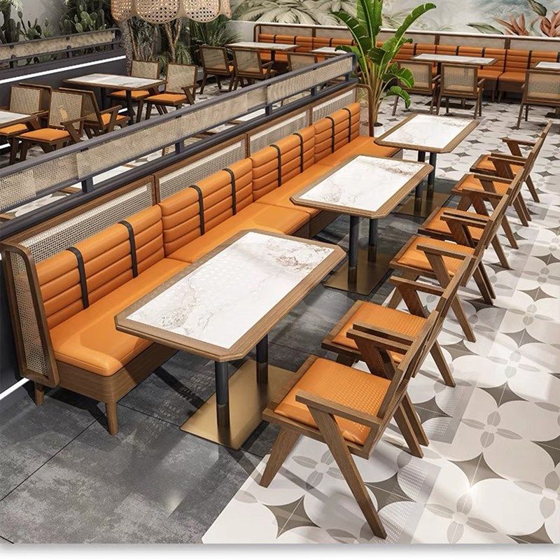 主题茶管西e餐厅靠墙编藤卡座沙发餐饮烤肉日料店面馆实木桌椅组,商业/办公家具,卡座,淘宝优惠券,粉丝福利购,淘宝优惠卷