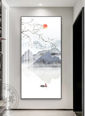 风景玄关装饰画轻奢现代简约入户玄关墙壁画走廊过道竖版晶瓷挂画