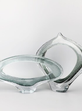 渐变墨绿色琉璃水晶摆件现代简约样板房展厅家居客厅桌面工艺饰品