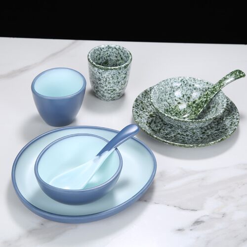 密胺餐具仿瓷摆台黑色磨砂勺子骨碟子杯子饭碗火锅烧烤店商用包邮