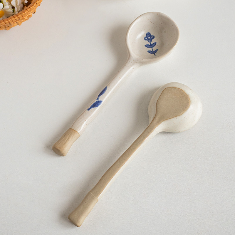 芦苇高颜值粗陶勺子手绘小花长柄勺日式陶瓷调羹饭勺汤匙微瑕,搬运/仓储/物流设备,其他起重搬运设备,淘宝优惠券,粉丝福利购,淘宝优惠卷