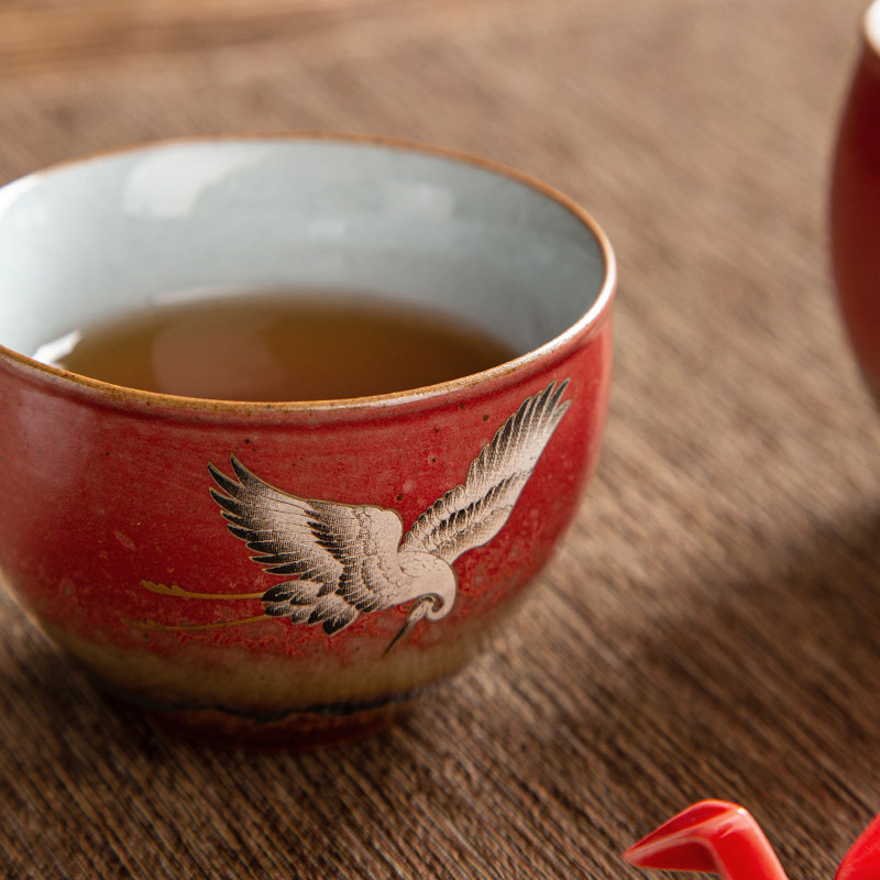窑变仙鹤主人杯中式陶瓷品茗杯单杯茶盏家用小茶杯国风茶具礼盒装