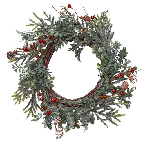 森系复古风格 SwanLace松枝红果松果藤环北欧橱窗圣诞浆果花环