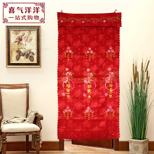 秒杀新款刺绣绣花婚庆大门挂帘红鸳鸯结婚布艺喜庆用品门帘