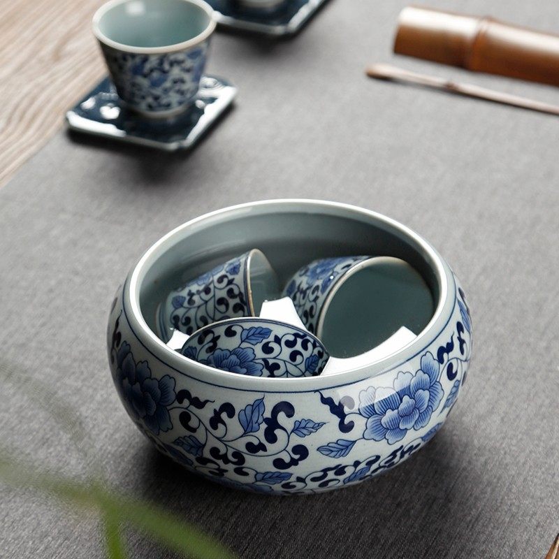 茶洗小号家用笔洗水盂青花瓷陶瓷建水洗茶杯碗功夫茶具配件茶渣桶