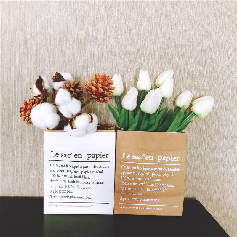 迷你牛皮纸袋花篮花袋 纸收纳袋双层干花装饰桌面整理袋