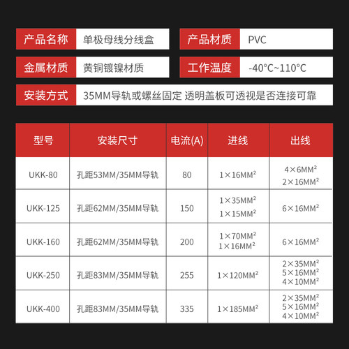 UKK80A125A160A250A400A单极分线盒接线端子排1进6出接线盒导轨式