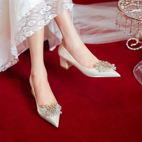 爆款粗跟新娘鞋法式主婚纱婚鞋女孕妇2022新款婚礼不累脚伴娘单鞋