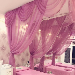 美容床隔断床帘玄关带水波头理发店装饰帷幔帘背景遮帘Z含滑道定