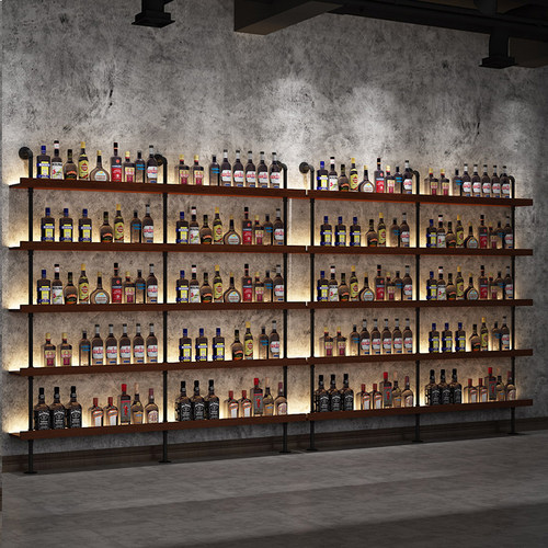 酒吧红酒落地架多层架餐厅靠墙置物架啤酒洋酒发光陈列铁艺展示架