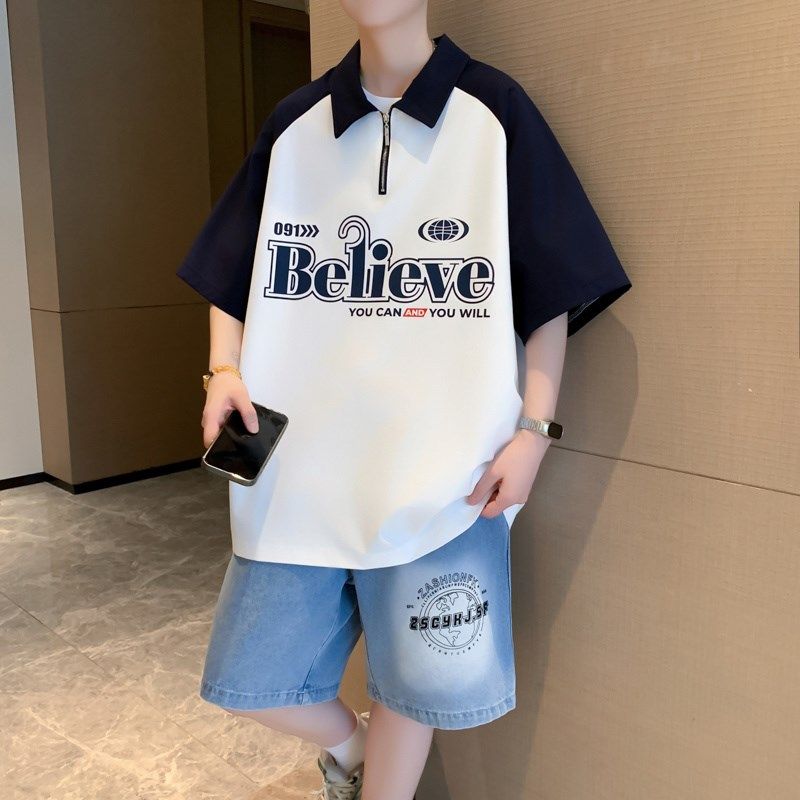 夏季新款短袖t恤男孩初中学生青少年冰丝大童运动短裤套装男装潮,男装,休闲运动套装,淘宝优惠券,粉丝福利购,淘宝优惠卷