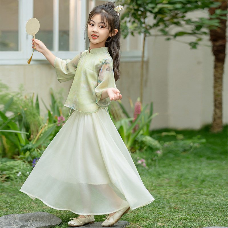 女童新中式连衣裙2024夏季新款洋气时尚儿童国风汉服仙女裙子套装