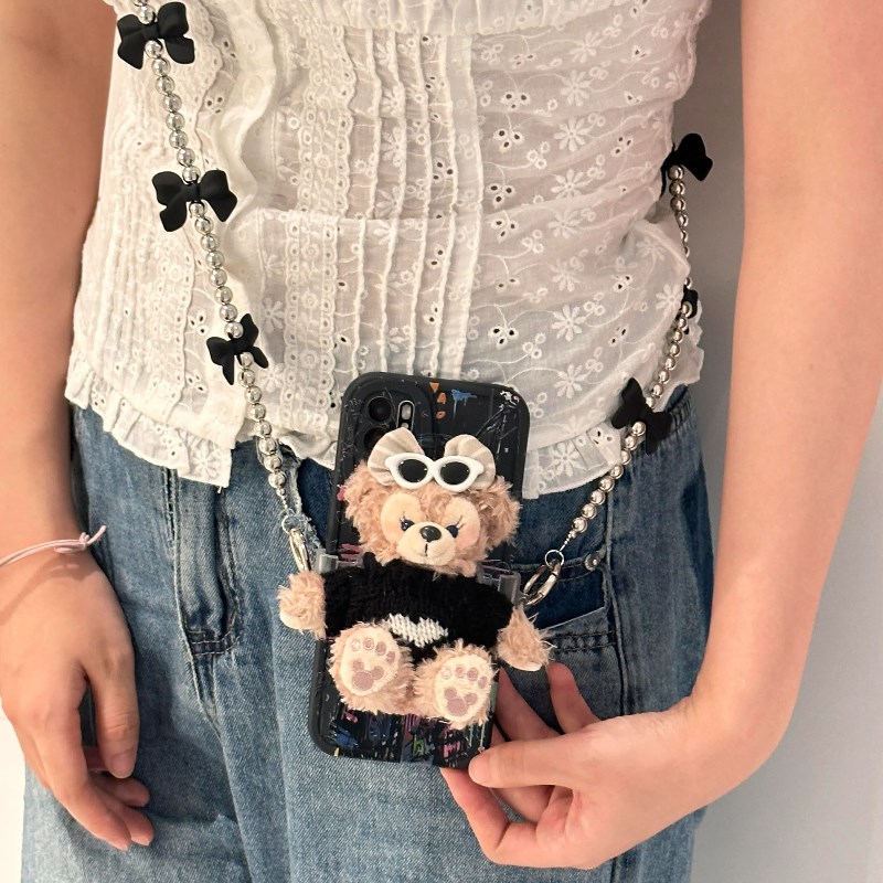 雪莉玫达菲熊挂件背夹斜挎挂绳可背防摔携带神器玩偶防丢绳