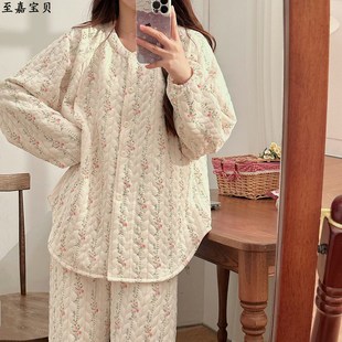 孕妇睡衣秋e冬季待产月子服空气棉大码哺乳套装产后夹棉出院不勒