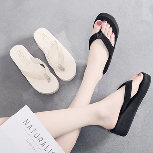 女时尚 夹脚凉拖鞋 外穿厚底沙滩黑色坡跟人字拖防滑潮 夏季 2020新款