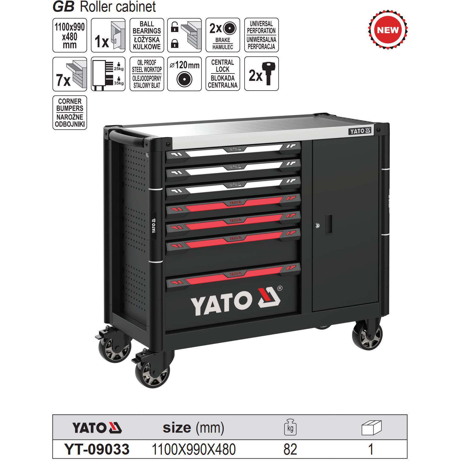 易尔具拓YATO原车装7抽修屉735边柜工车间汽维修收纳工具车YT-090