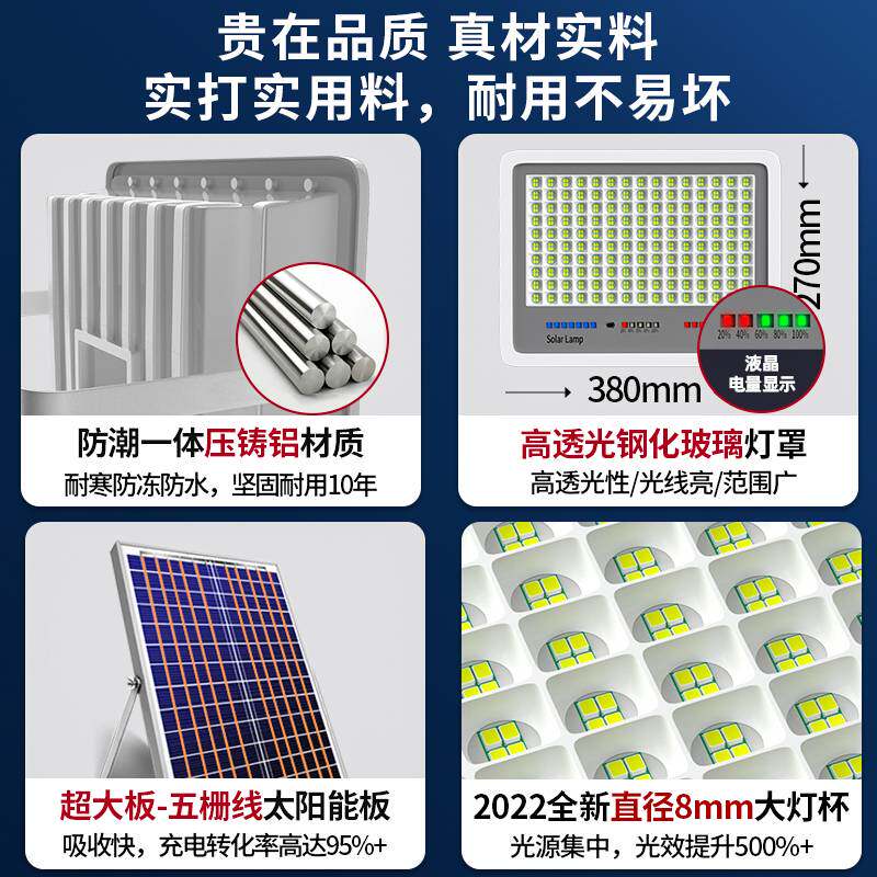 ?新款太阳能户外灯庭院灯LED照明灯超亮大功率家用室外投光灯路