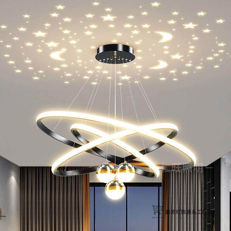 20代25新款星空餐钻吊灯现简约环形灯厨房灯734餐桌客厅黑色石灯