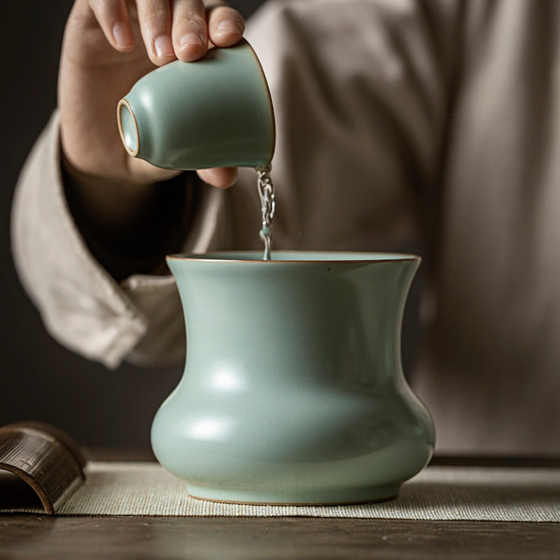 皓澜天青汝窑建水茶洗小号汝瓷水盂废茶缸复古干泡茶具茶道配件