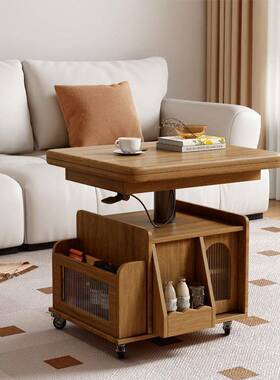 升降茶几动可移边几推车巴实木士边几带64628轮茶桌多能折叠餐桌