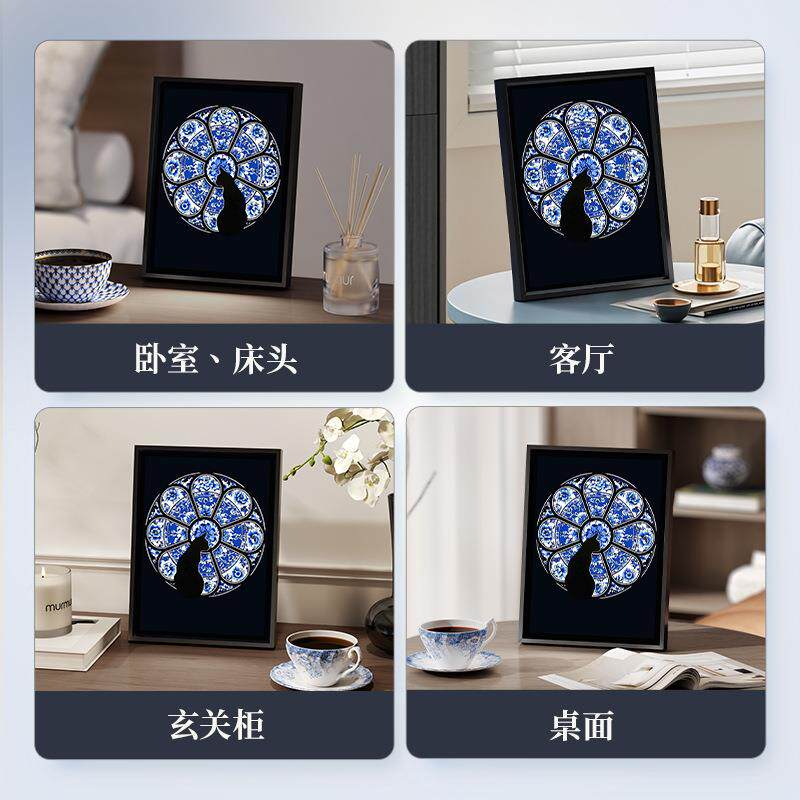 古风音响画法式面音乐相青花瓷韵框桌餐厅古客典艺术装饰画沙发背