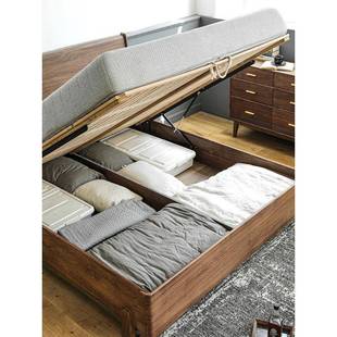 实木床木离箱体主卧床双人储物婚床全实高箱北地LDXTC-23美黑胡桃