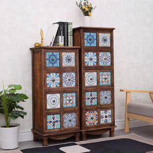 欧式彩绘斗柜免安装床头柜实木简约现代卧室后现代单开门储物柜