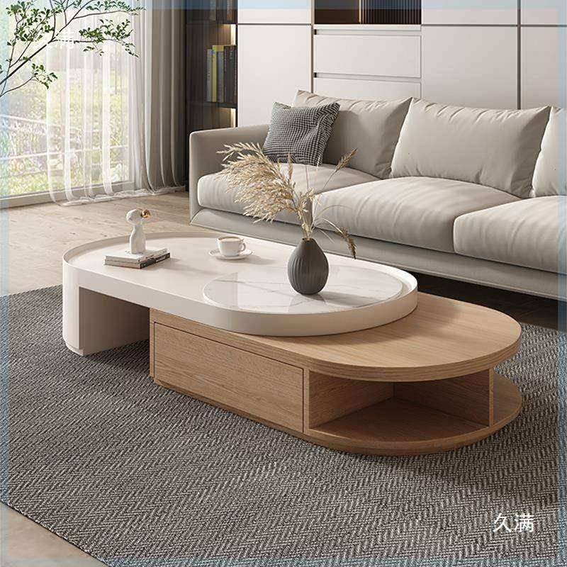 原木合奶油风茶E1TQA9Ll几电视组小户客柜厅型家用创意可伸缩电视