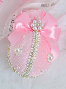 跨境新款圣诞树挂饰8CM-6csp鹅绒钻天石布包圣诞节庆球场WPX地装