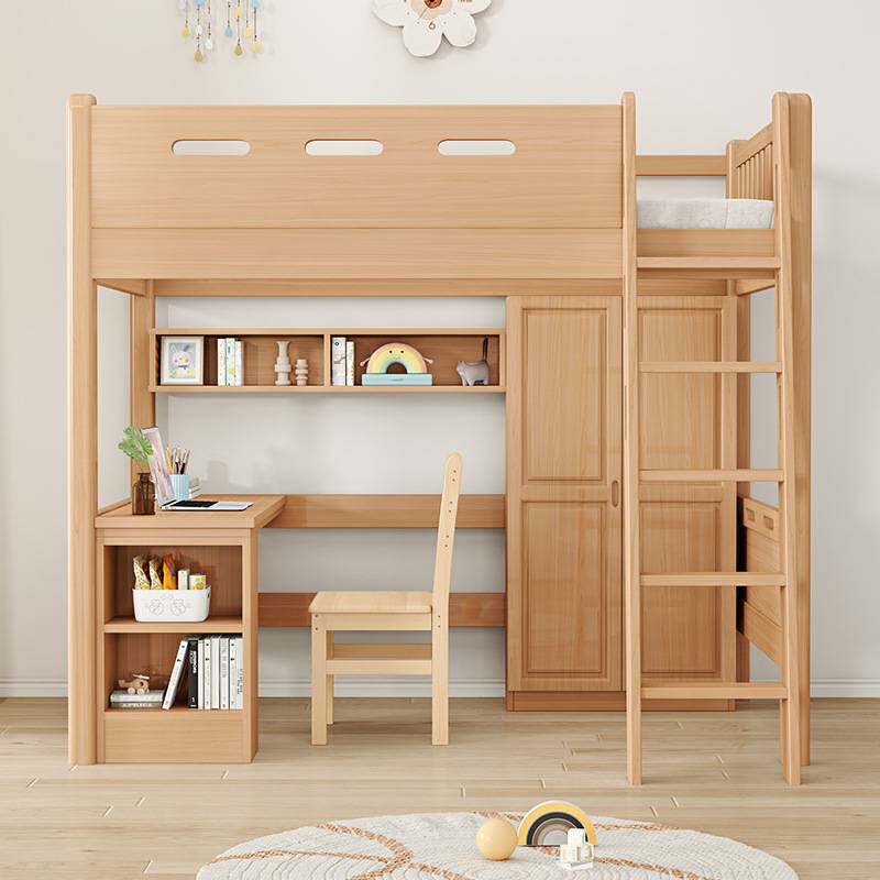 实木高架床单上层小户型上床下桌组合床多功能衣柜组合一体床