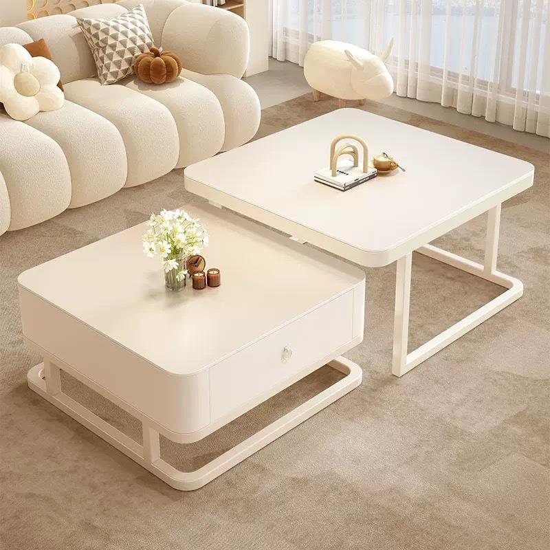 205新网款奶油风白ZIE轻岩板茶几组合奢小户型客厅家用简约现代2