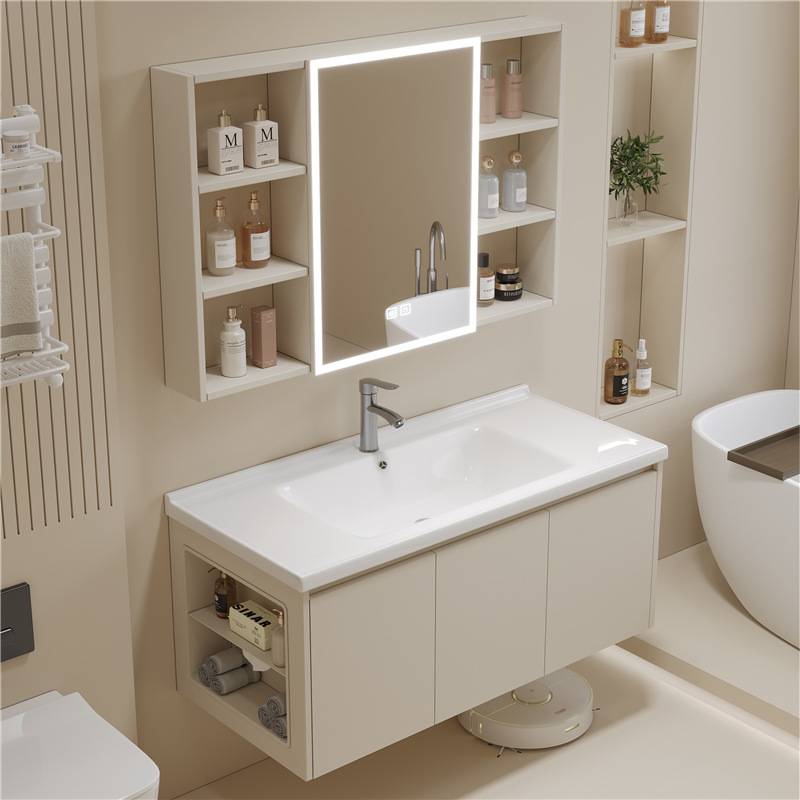 小户型35cm40宽44窄边款蜂窝铝侧边柜浴室柜组合陶瓷一体洗脸盆柜