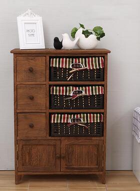 143复古实现代简约床头柜美木式田风藤编园多1层抽屉式收纳柜储物
