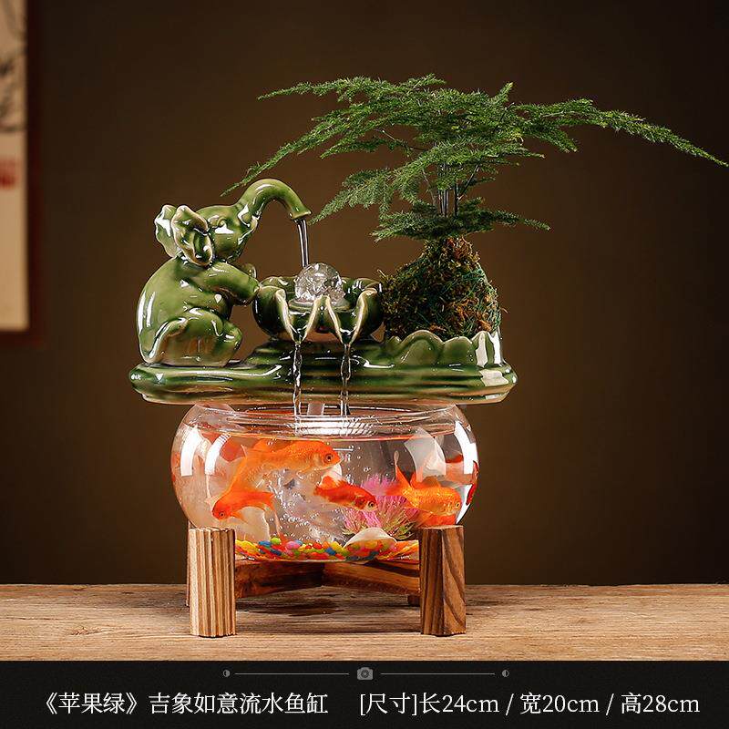 客创意流水摆件缸厅书房办公室ARB带灯小型家用透明生圈财鱼中式
