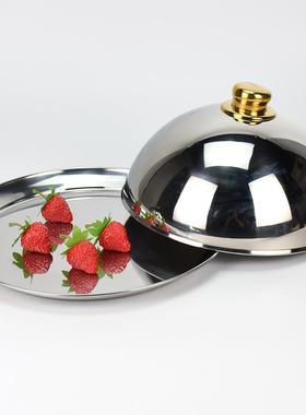 传加厚奢17088华镜面不锈钢托盘圆顶盖子形西牛排盖铁餐板盖圆送