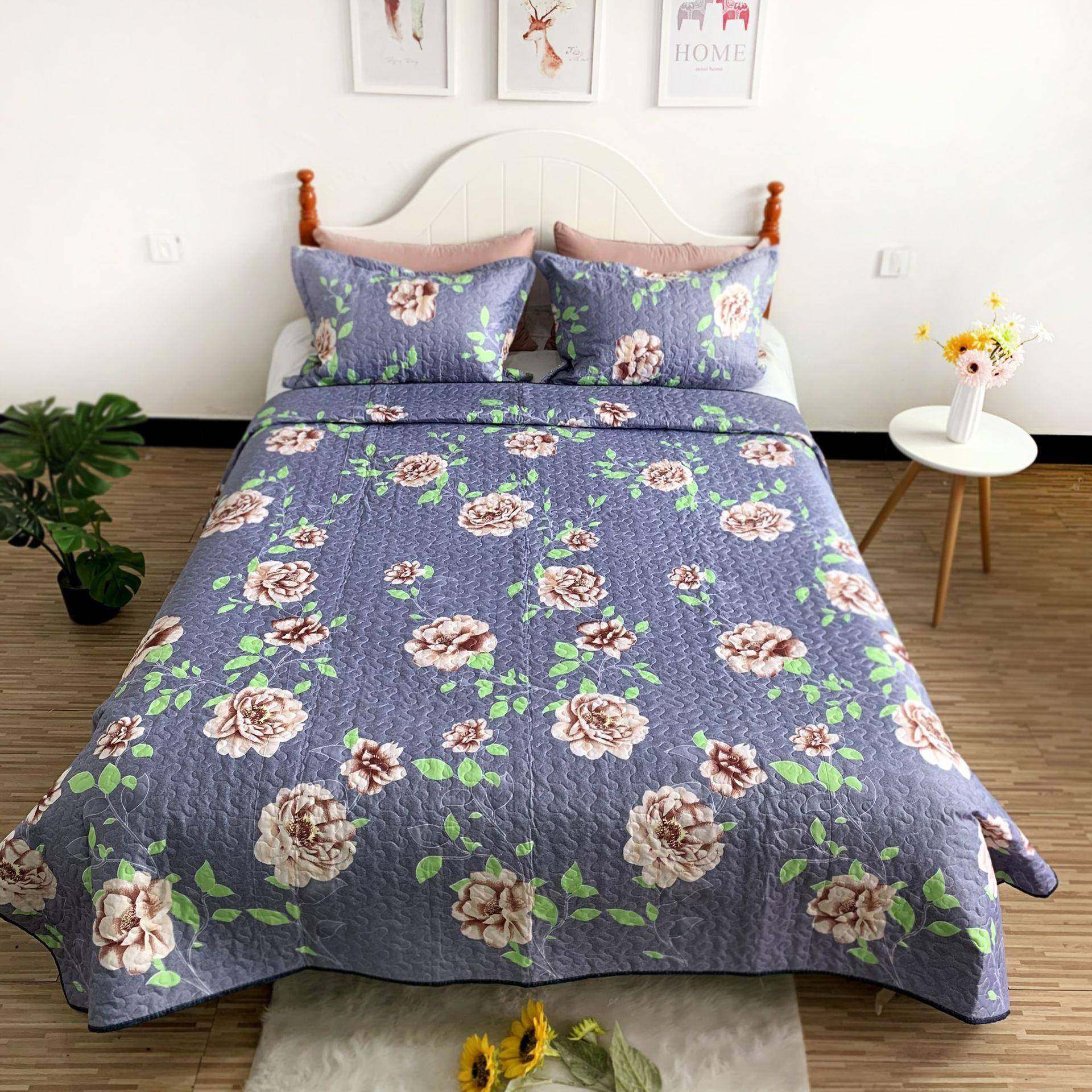 欧三件套22x240绗缝被件套磨毛布2件套0衍缝被床盖厂家ps直美供