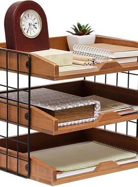 木质铁艺木18998文件收纳盒办用品桌面多层抽文公屉件夹质储物置