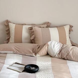 法式 件套纯棉叶全四棉床单2860套超柔软色织水洗棉荷边床 复古风