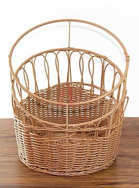 仿藤编织篮式法口面包篮圆形斜油条QNE筐收仿纳筐可水洗防潮防霉