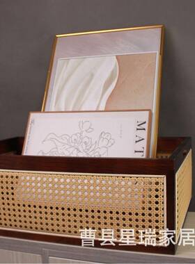 日式藤编实厅木收纳盒复纳色杂物收56660纳筐客玩具书古本家居杂物收盒