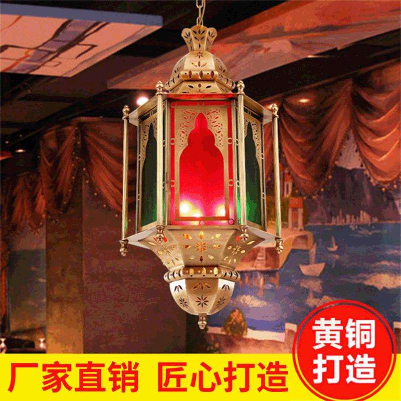 餐厅铜制灯 东南亚彩色玻璃玻璃吊灯定 制咖啡厅过道异域风情吊灯