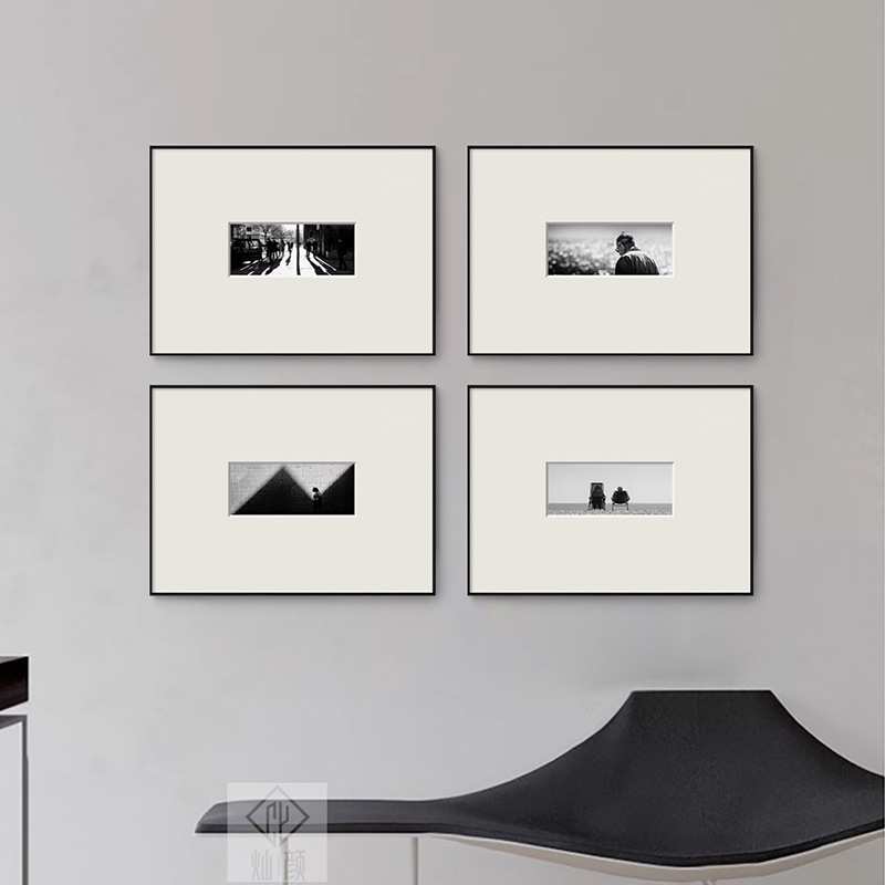 铝合金窄边框现代黑白装饰画客厅餐厅玄关卧室挂画照片墙卡纸壁画