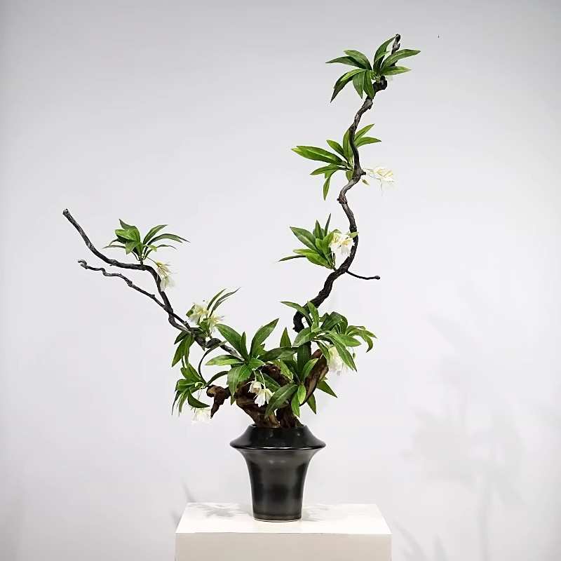 新中式创意仿真枯枝绿植盆景花艺样板房酒店茶室花架造景装饰摆件