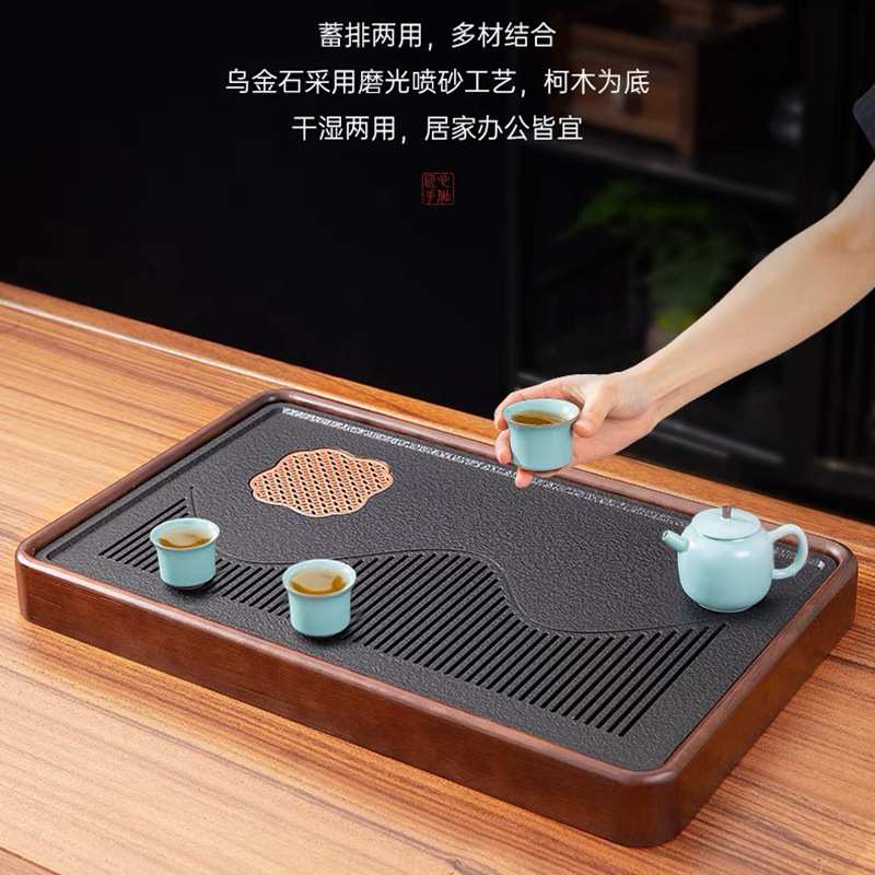 汝窑乌金石家用户外旅行茶具整套泡茶排水组陶瓷三才盖碗茶壶茶盘