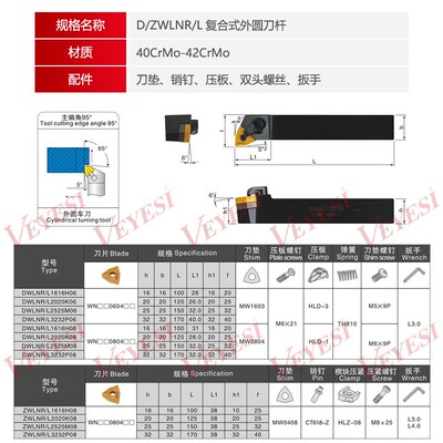 数控刀杆 95度外圆车刀DWLNR2020K08 ZDJNR2525M08 D型Z型大压板
