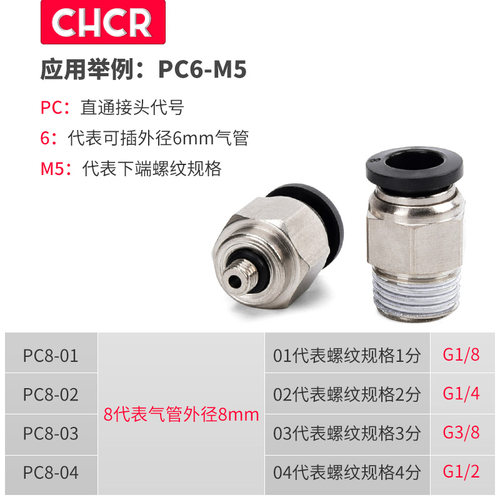黑色气动气缸快速接头MPC8-02螺纹直通PC10-03PC6-01/4-M5PC12-04