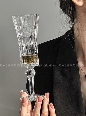 Qumin 欧式钻石高脚玻璃杯浮雕香槟杯洋酒杯红酒杯子高颜值甜酒杯